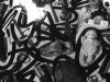 Tappabuchi (particolare), oggetti su stoffa serigrafata,  dimensini variabili,  1993, Castello di Rivara, (TO)