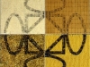 Terra-terra(composizione 4 elementi),  serigrafia su riso, biscotti, pasta, minestra liofilizzata,   cm. 120x120 ( 60x60 per elemento),  1992